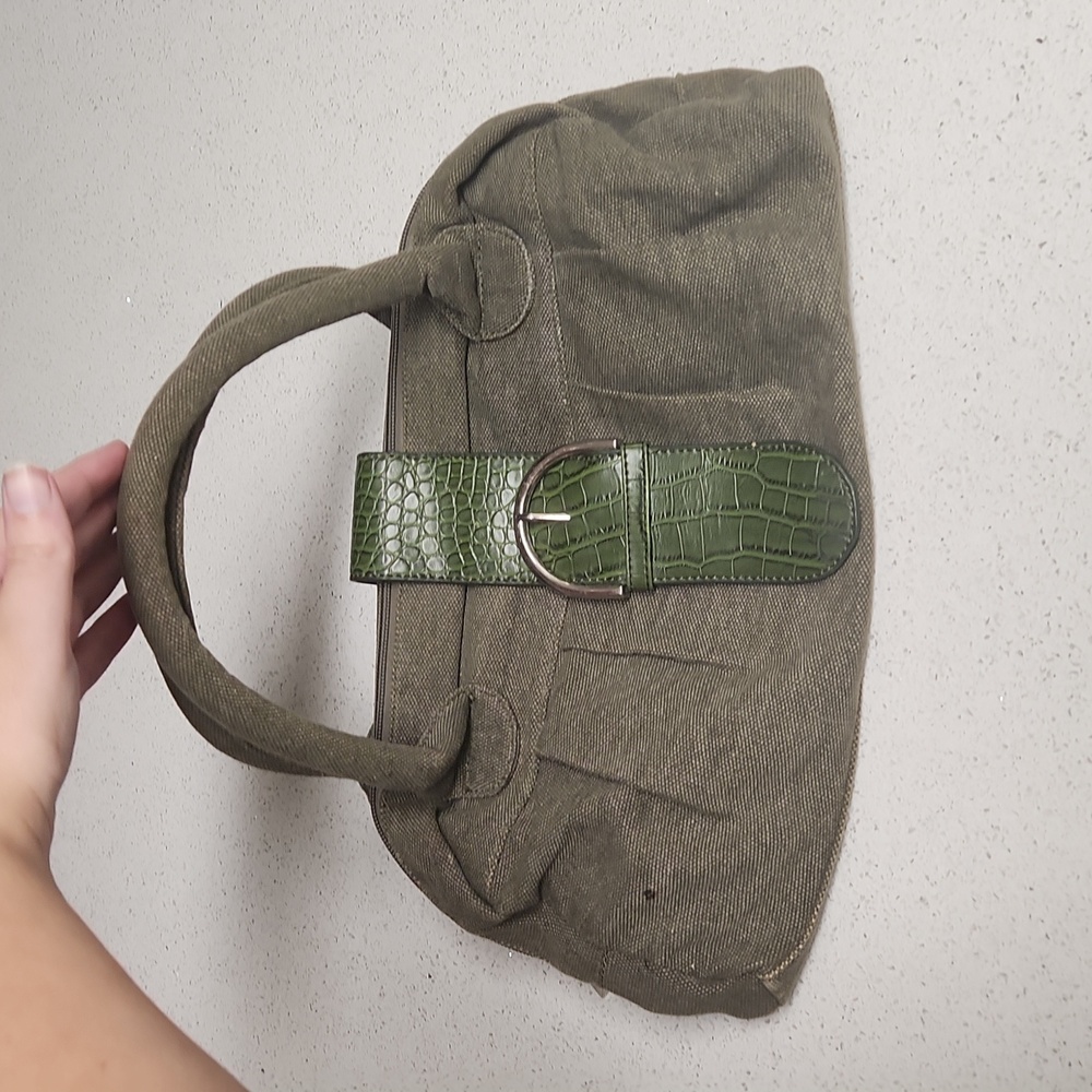 Olive Green with Faux Snakeskin/Alligator skin Buckle Handbag